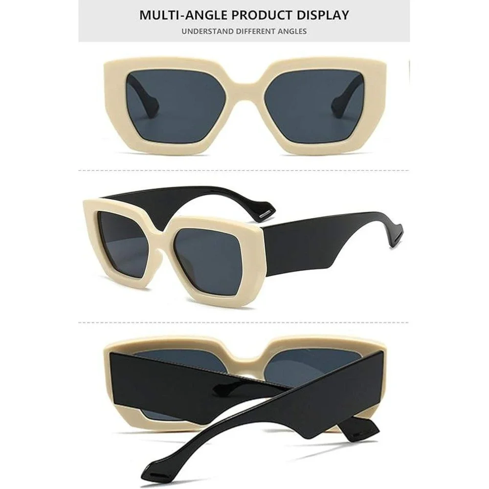 Bold‎ Square Sunglasses Cream Black Frame Mens Designer Style Oversized Men 2026